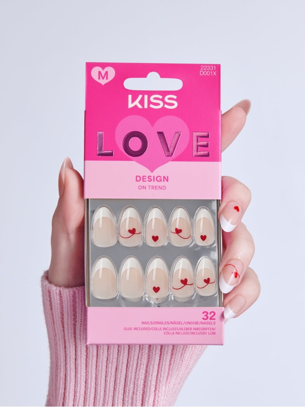 KISS Nude Press-On Nails with Red Heart Accents